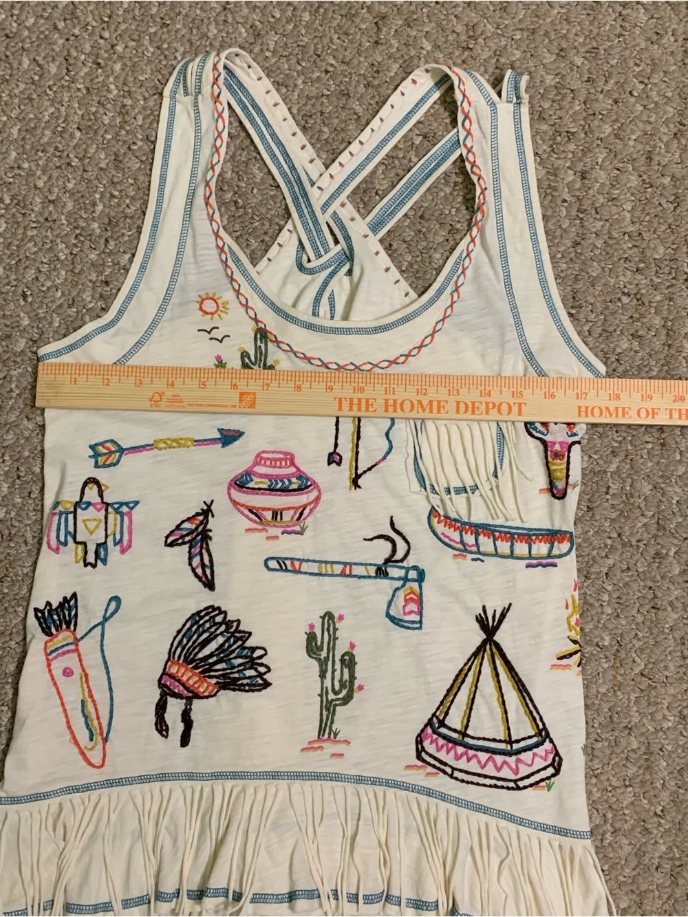 Double D Ranch Cream Embroidered Fringe Tank Top - Teepee Cactus Arrows - Picture 9 of 10